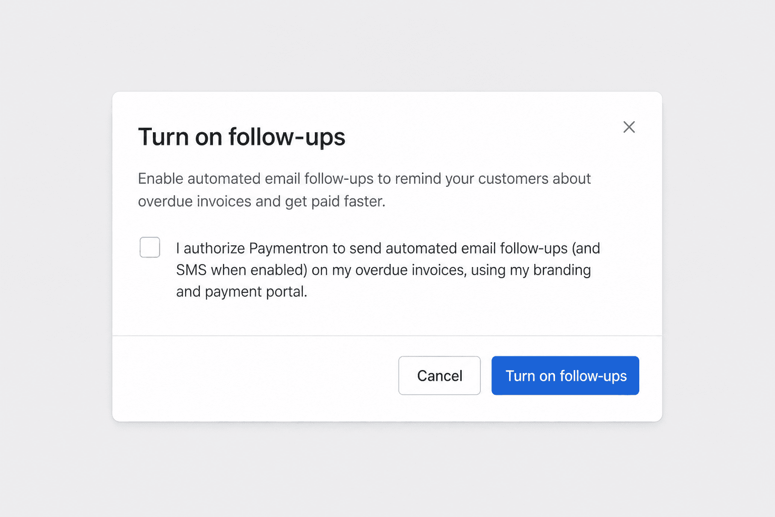 Turn on follow-ups dialog with merchant SMS authorization checkbox